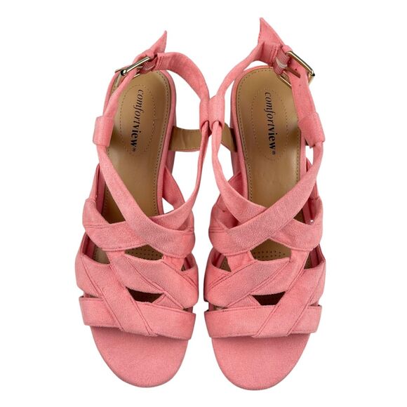 Comfortview Felipa Sandals Women’s Size 8.5W Pink Faux Suede Block Heel Strappy - Picture 2 of 11